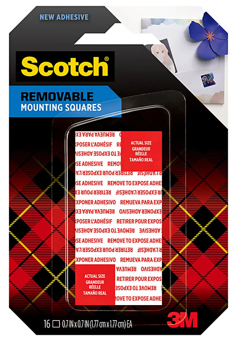 Scotch® Removable Double-Sided Mounting Squares , 0.7 in x 0.7 in (1.77 cm x 1.77 cm) 16/pk