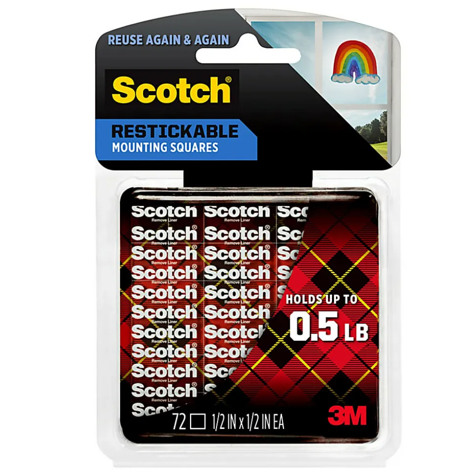 Scotch® Restickable Mounting Squares , 1/2 in x 1/2 in (1.27 cm x 1.27 cm) 72/pk