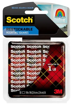 Scotch® Restickable Mounting Squares , 1 in x 1 in (2.54 cm x 2.54 cm) 18/pk