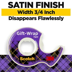 Scotch® Satin Gift Wrap Transparent Tape, 2 Tape Rolls, 3/4 in x 600 in, Holiday Gift Wrapping for Christmas Presents and Gift Bags