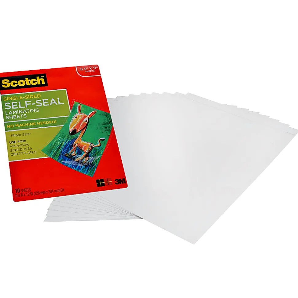 Scotch® Self-Seal Laminating Pouches, 8-1/2" x 11", Clear, Pack of 10 Laminating Sheets