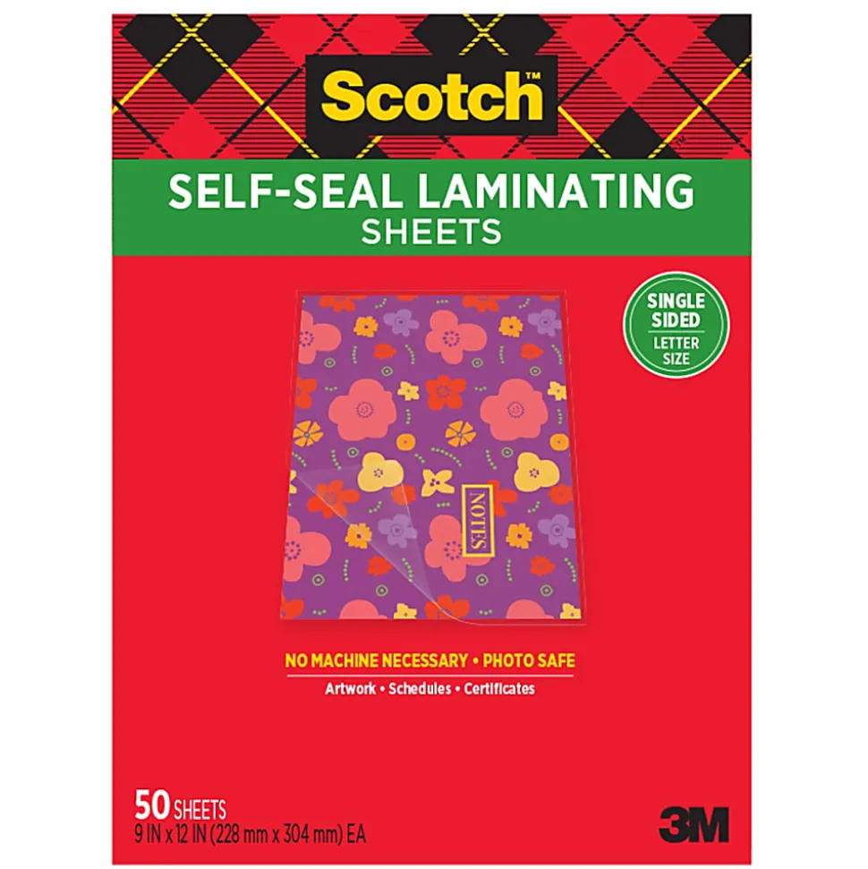 Scotch® Self-Seal Laminating Sheets, 9" x 12", 50 Laminating Sheets, Fits Letter Size