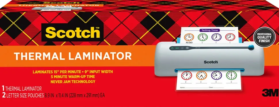 Scotch® Smart Thermal Laminator, 1 Thermal Laminator 9" Wide, Never Jam Technology Automatically Prevents Misfed Items