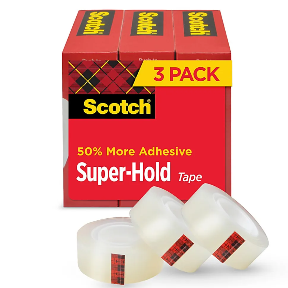 Scotch Super-Hold Tape, 3/4 in x 800 in, Clear, 3/Pack