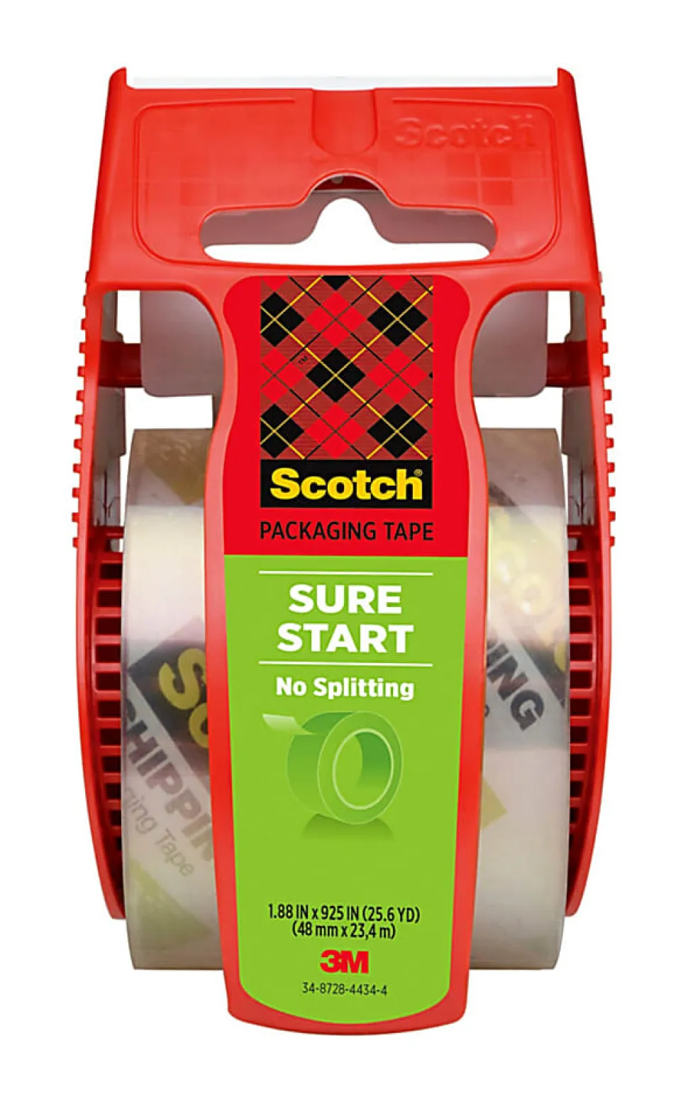 Scotch Sure Start Easy Unwind Packaging Tape, 22.20 Yd x 1.88"W x 2.6 mil x 1.50" Diameter, 1 1/2" Core, Clear, 1 Roll