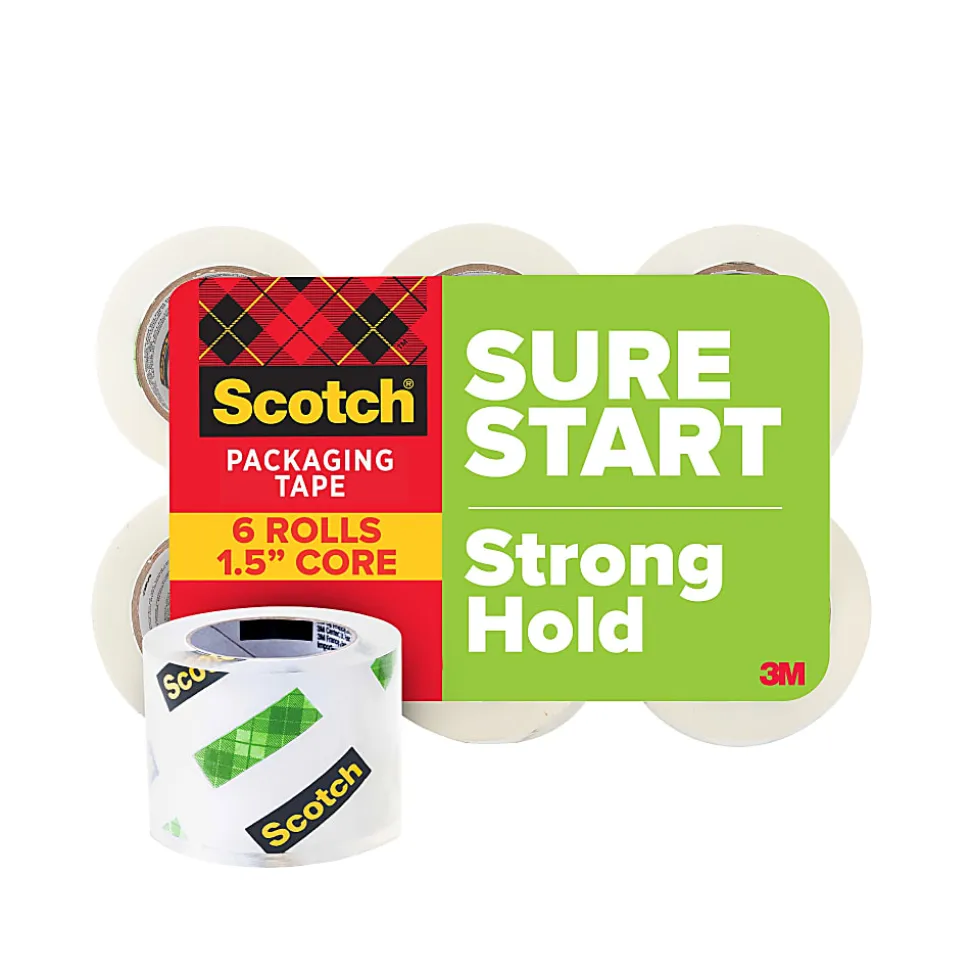 Scotch® Sure Start Shipping Tape, 6 Tape Rolls, 1 7/8 in x 25 yd, 1.5" Core, Designed - DP1000RF6