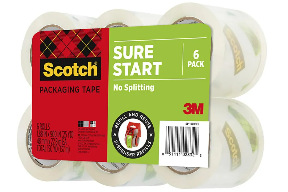 Scotch® Sure Start Shipping Tape, 6 Tape Rolls, 1 7/8 in x 25 yd, 1.5" Core, Designed - DP1000RF6