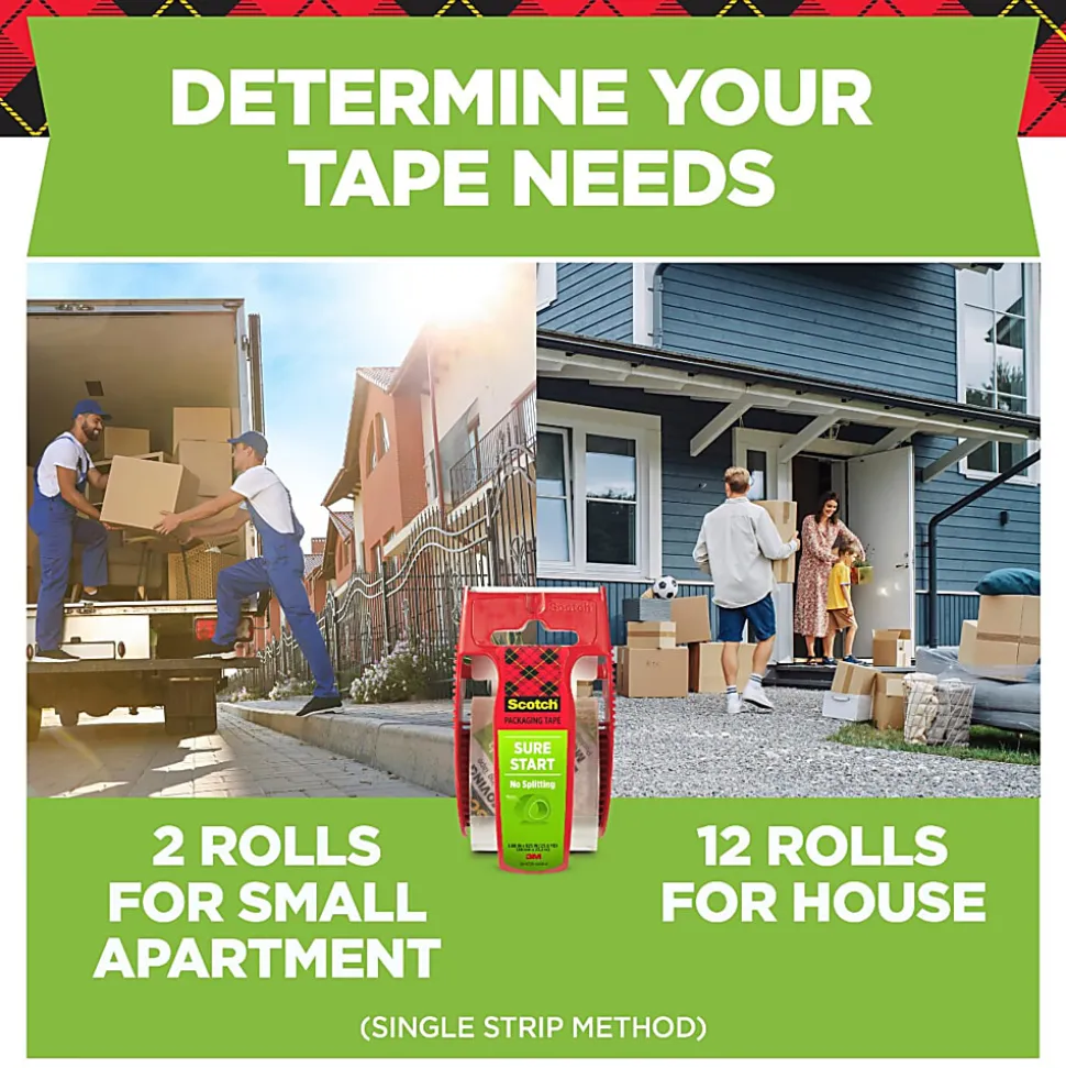 Scotch® Sure Start Shipping Tape, 6 Tape Rolls, 1 7/8 in x 25 yd, 1.5" Core, Designed - DP1000RF6
