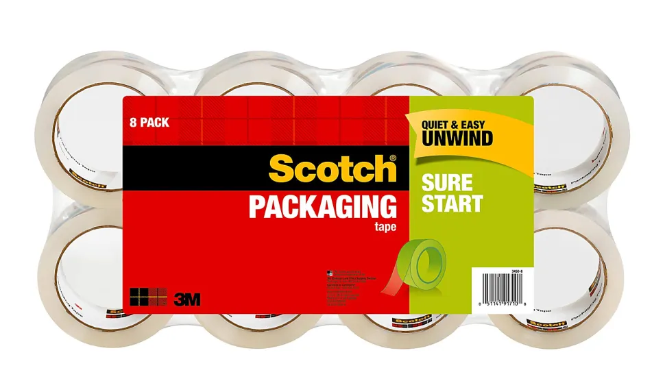 Scotch® Sure Start Shipping Tape, 8 Tape Rolls, 1 7/8 in x 54.6 yd, 3" Core, Designed - 34508