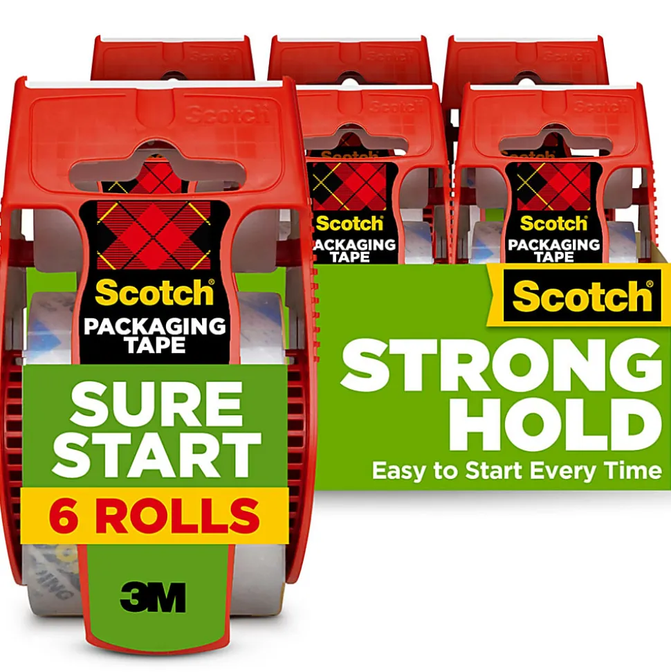 Scotch® Sure Start Shipping Tape, 6 Tape Rolls with Dispensers, 1 7/8 in x 22.2 yd, 1.5" Core, Designed - 1456