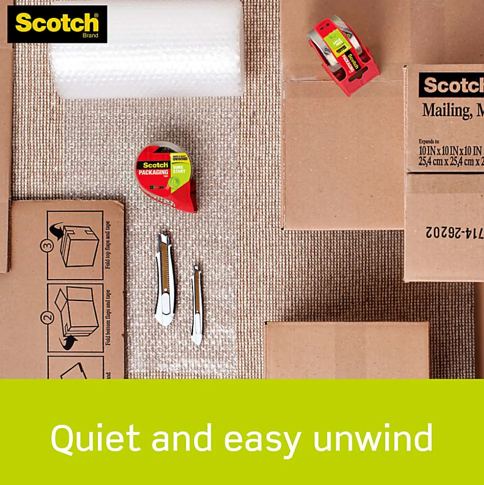 Scotch® Sure Start Shipping Tape, 6 Tape Rolls with Dispensers, 1 7/8 in x 22.2 yd, 1.5" Core, Designed - 1456