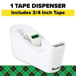 Scotch® Tape Dispenser, White, .75 in x 350 in, Roll of tape included