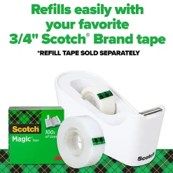 Scotch® Tape Dispenser, White, .75 in x 350 in, Roll of tape included