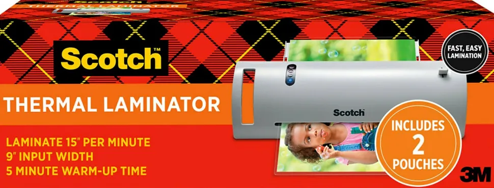 Scotch® Thermal Laminating Combo Pack, 1 Thermal Laminator 9" Wide, 2 Laminating Sheets, Fits Letter Size