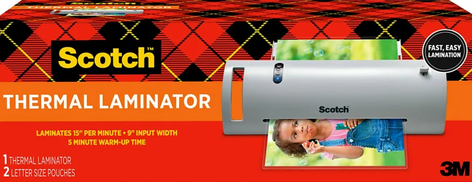 Scotch® Thermal Laminating Combo Pack, 1 Thermal Laminator 9" Wide, 2 Laminating Sheets, Fits Letter Size