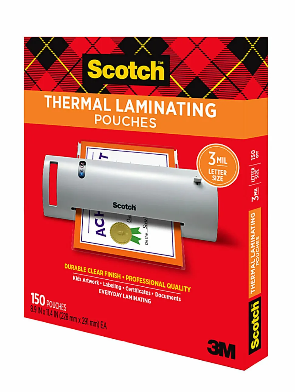 Scotch® Thermal Laminating Pouches, 8.9" x 11.4", 150 Laminating Sheets, Fits Letter Size