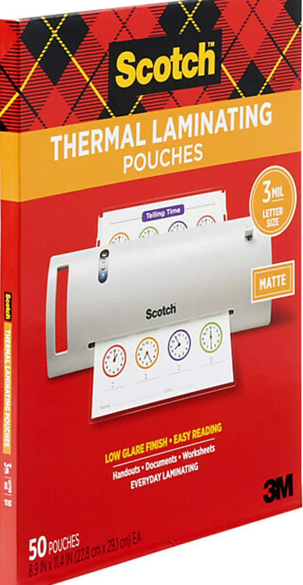 Scotch® Thermal Laminating Pouches, 8-15/16" x 11-7/16", Matte, Clear, 50 Laminating Pouches