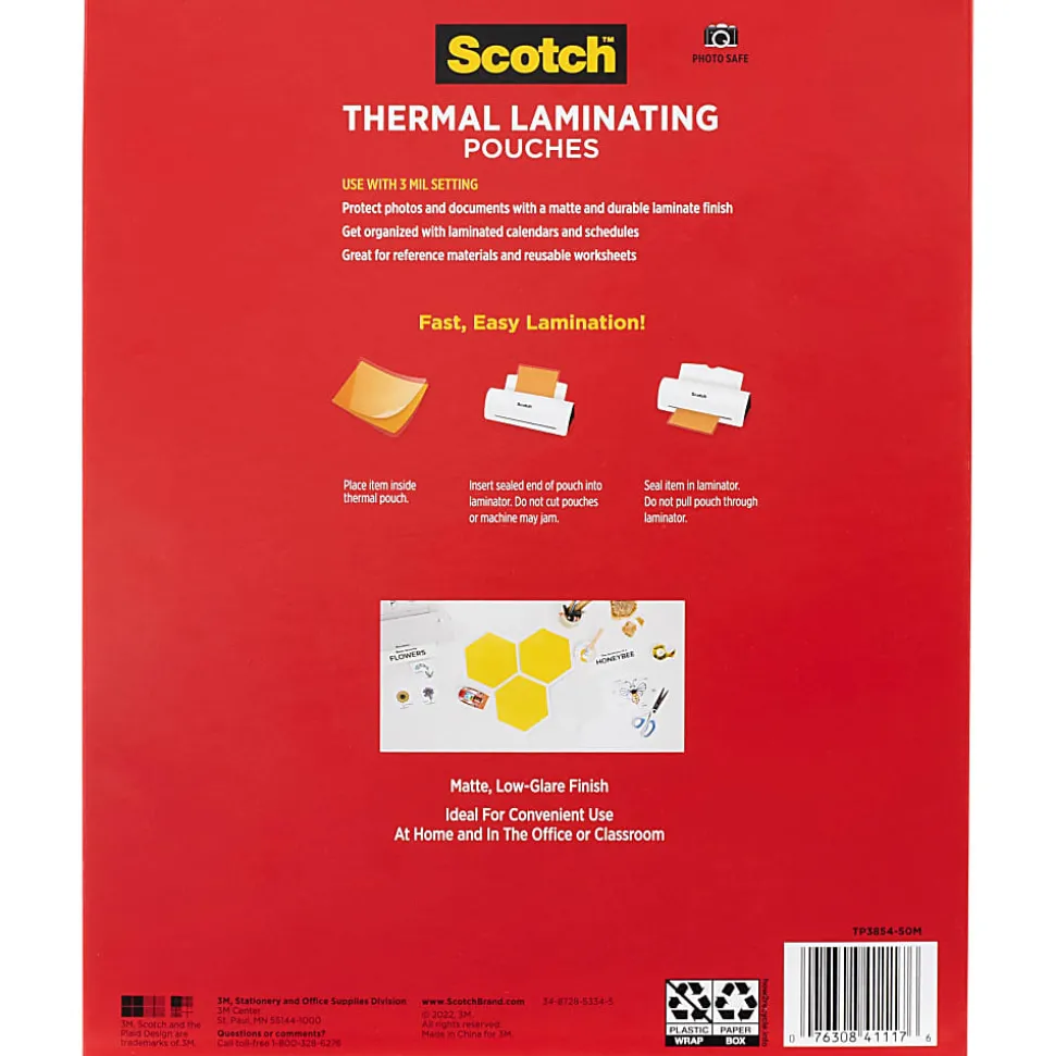 Scotch® Thermal Laminating Pouches, 8-15/16" x 11-7/16", Matte, Clear, 50 Laminating Pouches
