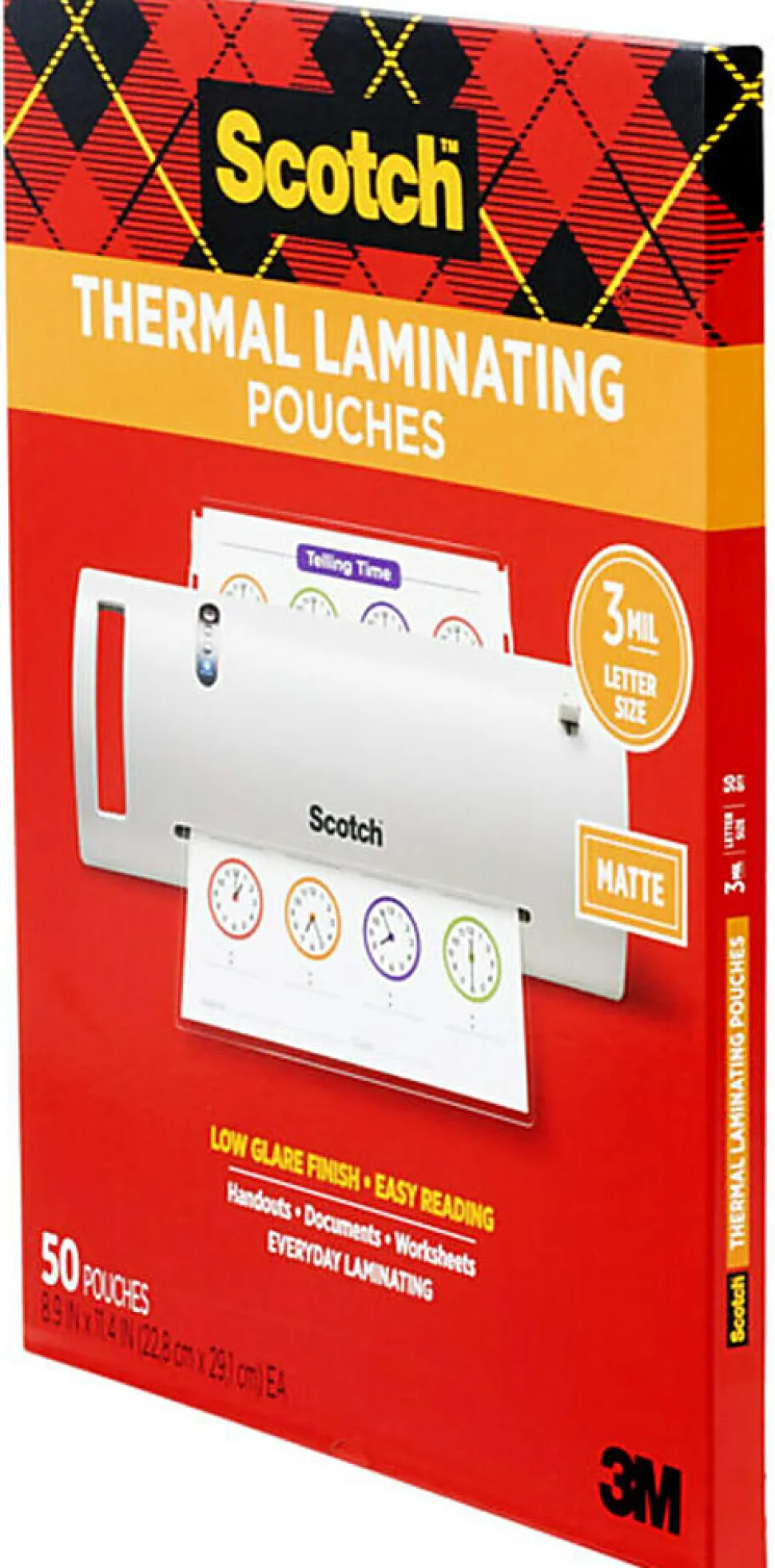 Scotch® Thermal Laminating Pouches, 8-15/16" x 11-7/16", Matte, Clear, 50 Laminating Pouches