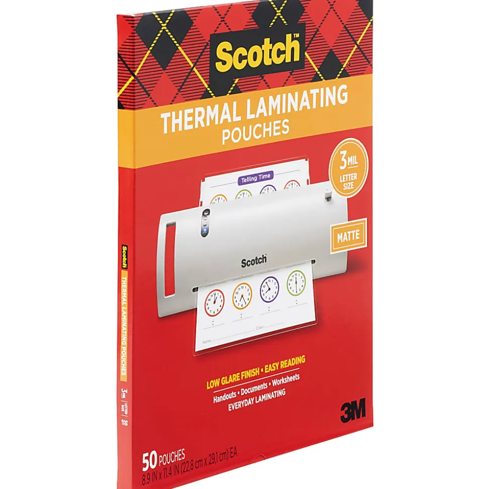 Scotch® Thermal Laminating Pouches, 8-15/16" x 11-7/16", Matte, Clear, 50 Laminating Pouches