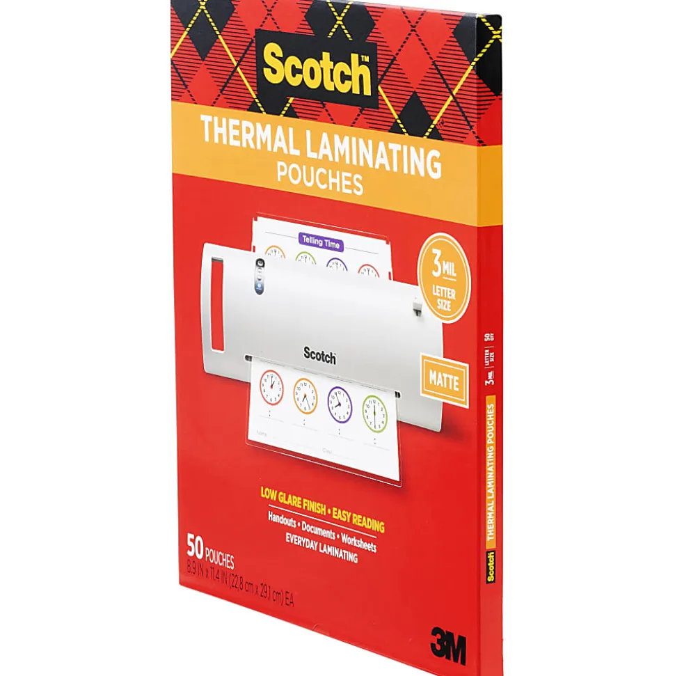Scotch® Thermal Laminating Pouches, 8-15/16" x 11-7/16", Matte, Clear, 50 Laminating Pouches