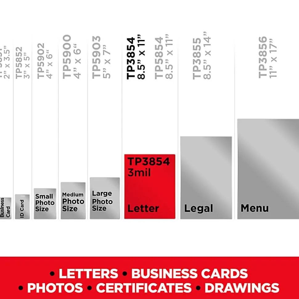 Scotch® Thermal Laminating Pouches, 8.9" x 11.4", 50 Laminating Sheets, Fits Letter Size, TP385450DE, 50/Pack