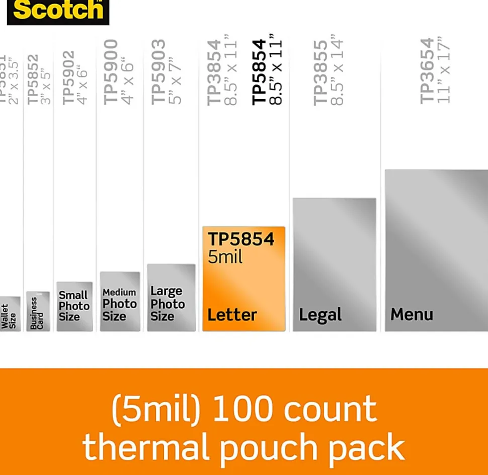 Scotch® Thermal Laminating Pouches, 8.9" x 11.4", 100 Laminating Sheets, 5 mil., Fits Letter Size, 100/Pack