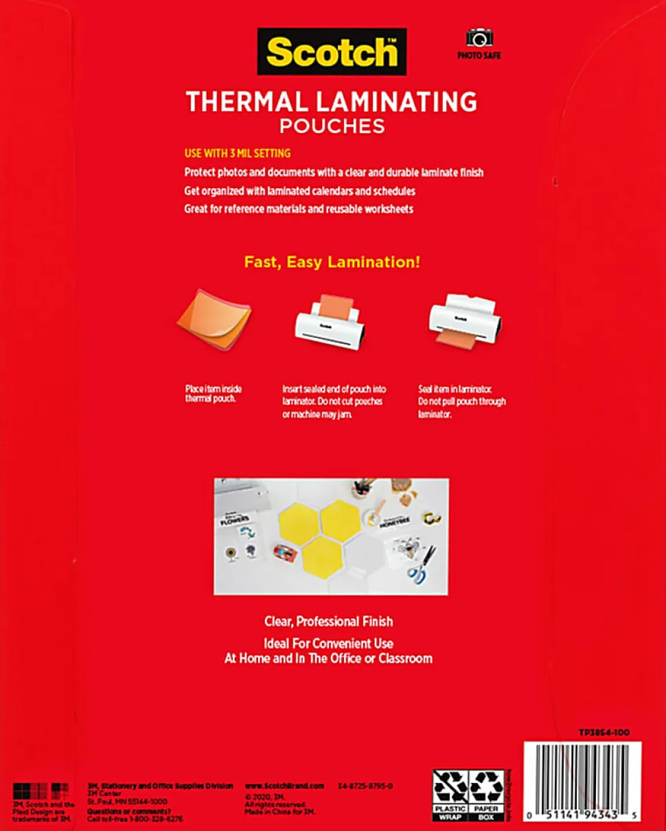 Scotch® Thermal Laminating Pouches, 8.9" x 11.4", 100 Laminating Sheets, 3 mil., Fits Letter Size, 100/Pack