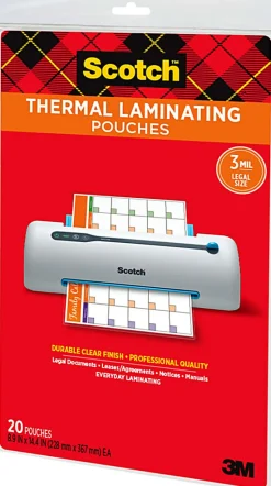 Scotch® Thermal Laminating Pouches, 8.9" x 14.4", 20 Laminating Sheets, Fits Legal Size, 20/Pack