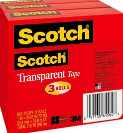 Scotch® Transparent Tape, 1 in x 2592 in, 3 Tape Rolls, Clear, School Supplies and College Essentials for Students and Teachers