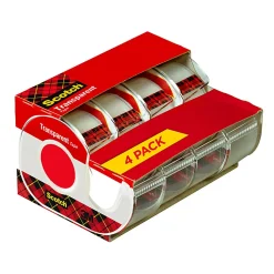Scotch® Transparent Tape, 4 Tape Rolls with Dispensers, 3/4 in x 850 in, Home Office Supplies and School Supplies for College and Classrooms