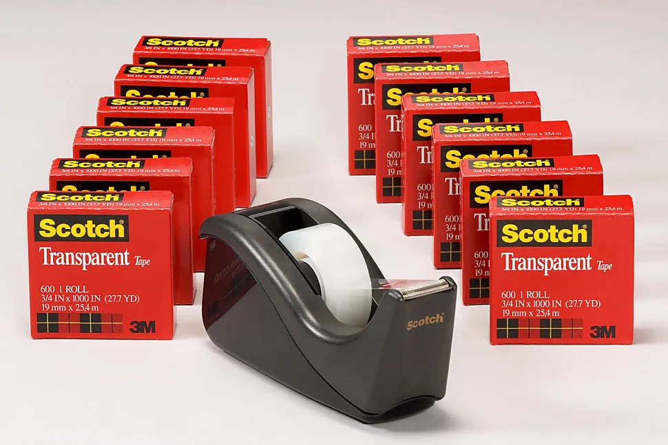 Scotch® Transparent Tape with Dispenser, 3/4 in. x 1000 in., 12 Tape Rolls, 1 Tape Dispenser, Back to School Supplies and College Essentials