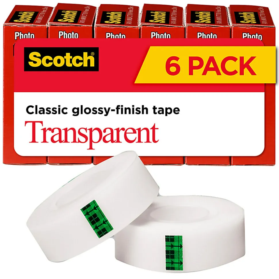 Scotch® Transparent Tape, 3/4" x 1000", Clear, Pack of 6 rolls