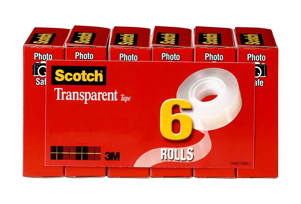 Scotch® Transparent Tape, 3/4" x 1000", Clear, Pack of 6 rolls