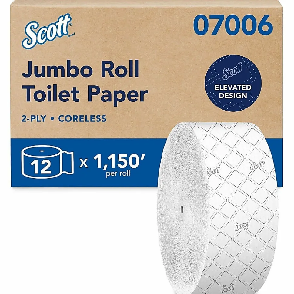 Scott® Essential Jumbo Roll Coreless 2-Ply Toilet Paper, 1,150' Per Roll, 65% Recycled, Pack Of 12 Rolls