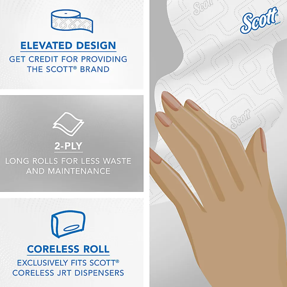 Scott® Essential Jumbo Roll Coreless 2-Ply Toilet Paper, 1,150' Per Roll, 65% Recycled, Pack Of 12 Rolls