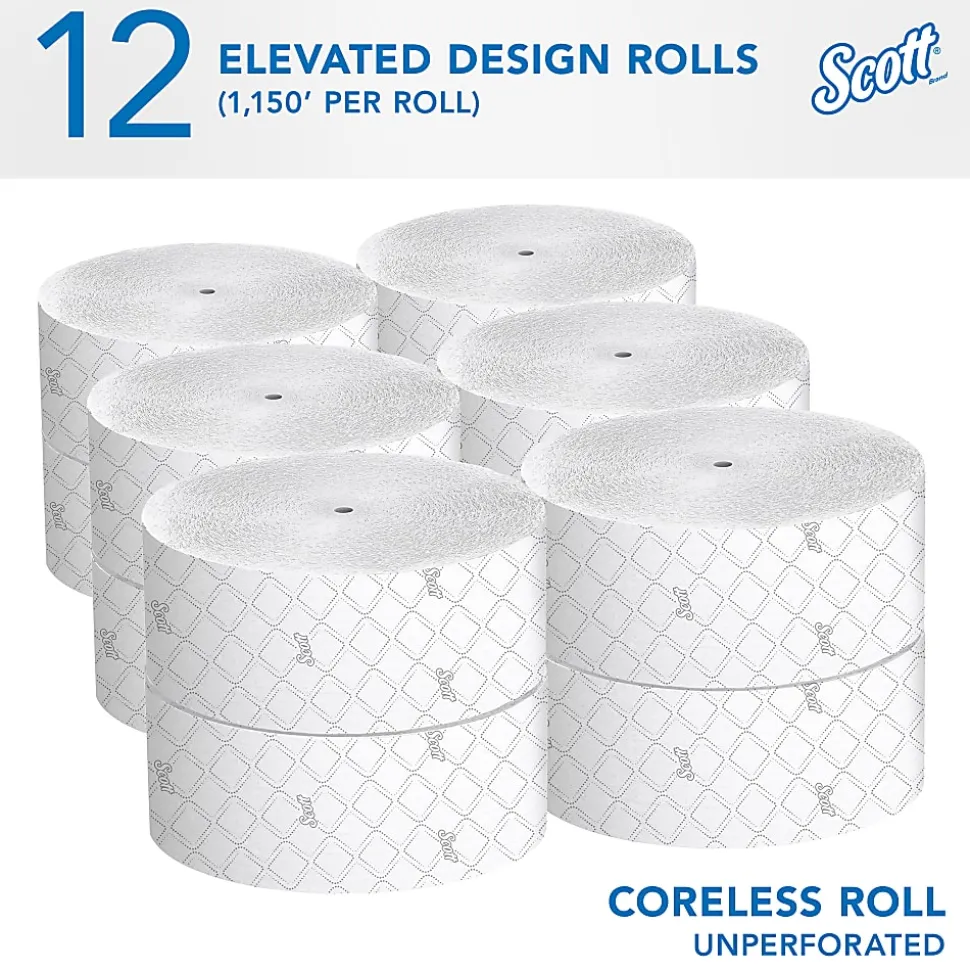 Scott® Essential Jumbo Roll Coreless 2-Ply Toilet Paper, 1,150' Per Roll, 65% Recycled, Pack Of 12 Rolls