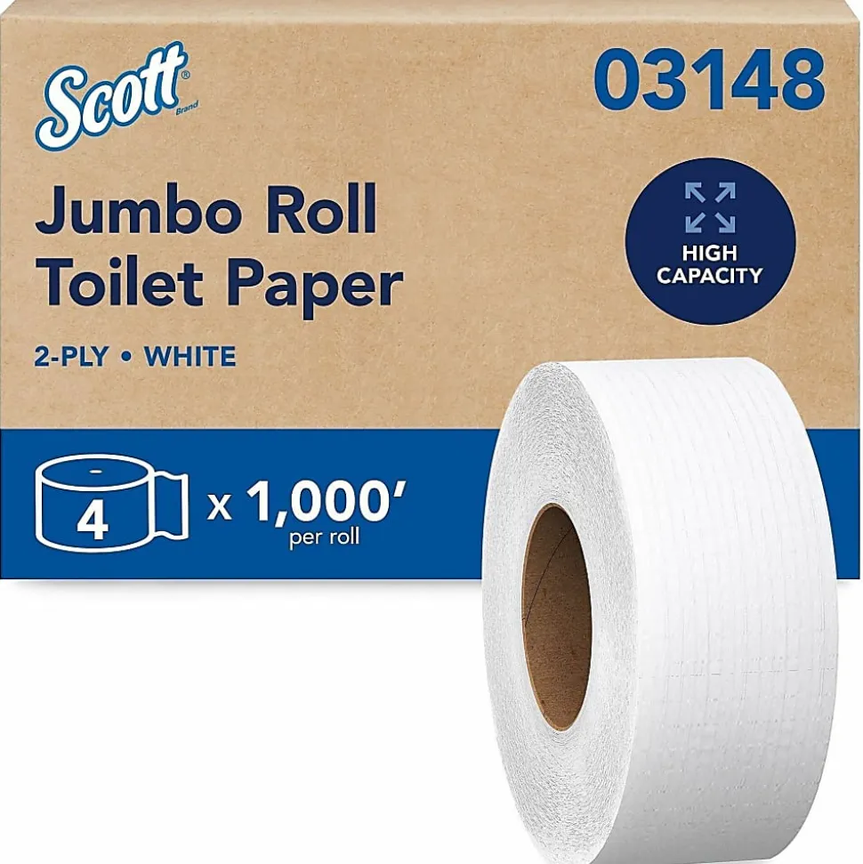 Scott® Jumbo Jr 2-Ply Toilet Paper, 25% Recycled, 1000 Sheets Per Roll, Pack Of 4 Rolls