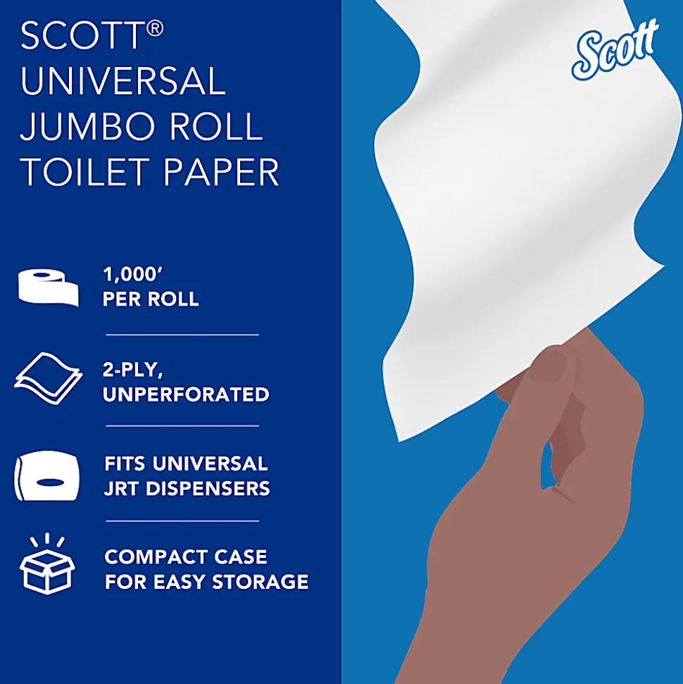 Scott® Jumbo Jr 2-Ply Toilet Paper, 25% Recycled, 1000 Sheets Per Roll, Pack Of 4 Rolls