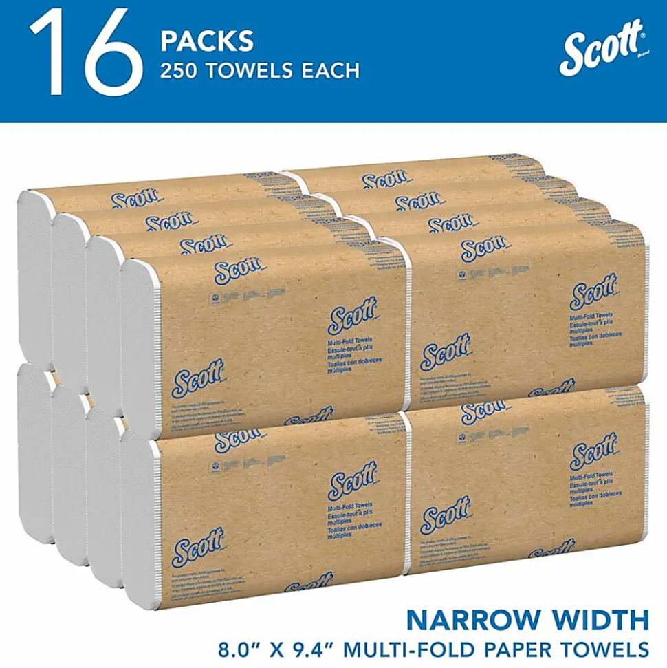 Scott Multifold NarrowPaper Towels with Absorbency Pockets - Multifold - 9.40"x 8" - 4000 Sheets - White - Fiber - 250 Pack - 16 / Carton - 37490
