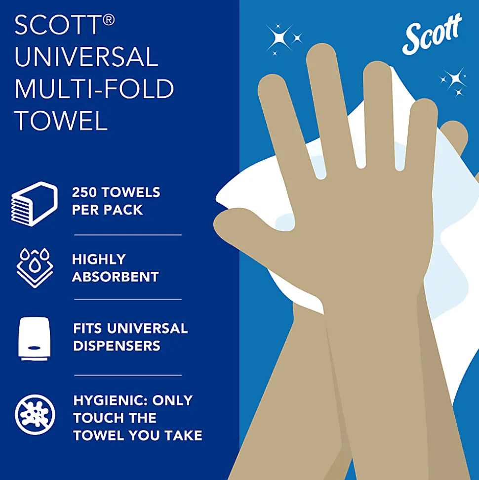 Scott® Multi-Fold 2-Ply Paper Towels, 250 Sheets Per Pack, Case Of 16 Packs