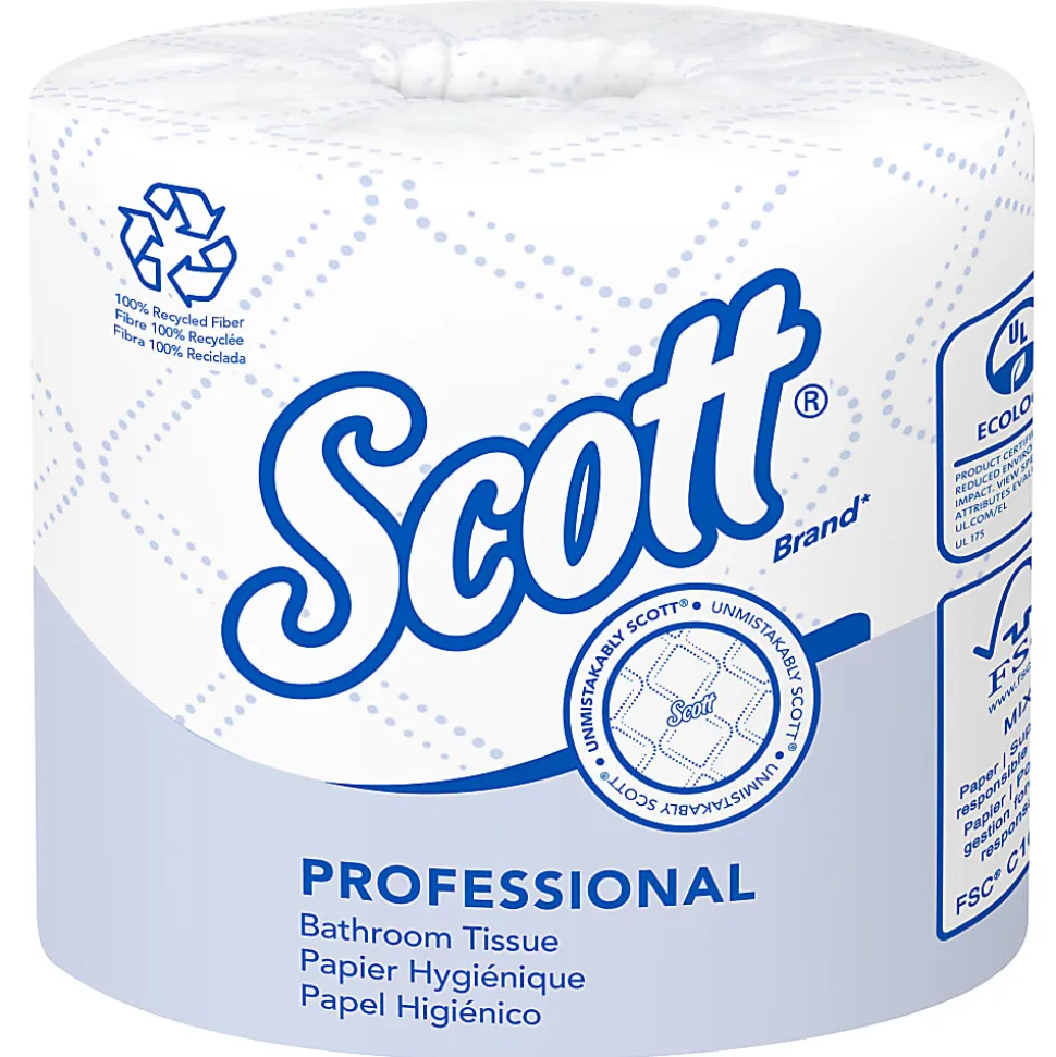 Scott® Professional 100% Recycled Fiber Standard Toilet Paper, Elevated Design, 2-Ply, Individually Wrapped, 473 Sheets Per Roll, Pack Of 80 Rolls