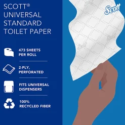 Scott® Professional 100% Recycled Fiber Standard Toilet Paper, Elevated Design, 2-Ply, Individually Wrapped, 473 Sheets Per Roll, Pack Of 80 Rolls