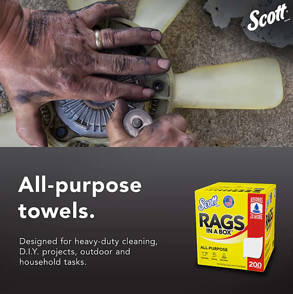 Scott® Rags In A Box, 9" x 12" Sheet Size, White, Box Of 200 Rags