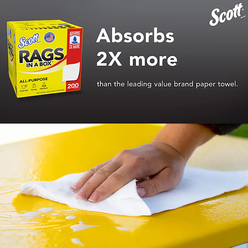 Scott® Rags In A Box, 9" x 12" Sheet Size, White, Box Of 200 Rags