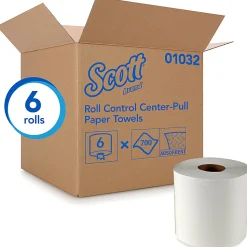 Scott® Roll Control® 1-Ply Center-Pull Paper Towels, 60% Recycled, 700 Sheets Per Roll, Pack Of 6 Rolls