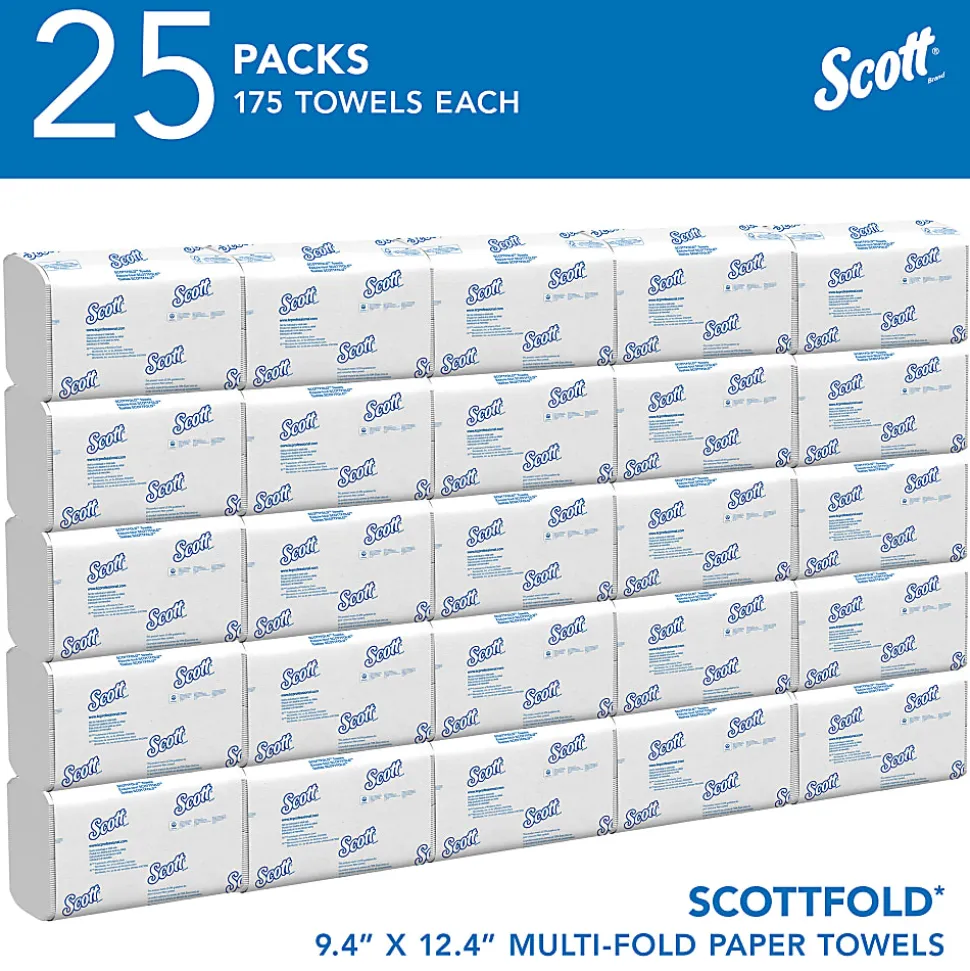 Scott® Scottfold™ Multi-Fold 1-Ply Paper Towels, 175 Sheets Per Pack, Case Of 25 Packs