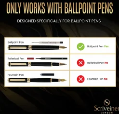 Scriveiner Ballpoint Ink Refills, Medium Point, 1.0mm, Black Ink, 4 per pack