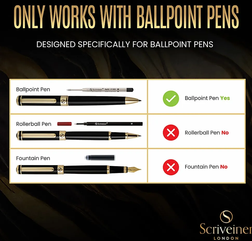 Scriveiner Ballpoint Ink Refills, Medium Point, 1.0mm, Black Ink, 4 per pack