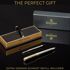 Scriveiner Classic Ballpoint Pen, Medium Point, 1.0 mm, Silver Chrome/Gold Barrel, Black Ink